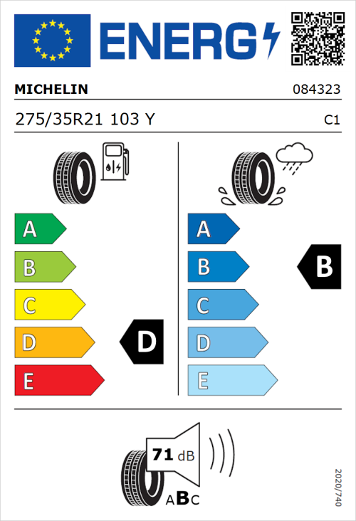 Tyre Label for Michelin Pilot Sport 4 275/35R21 103Y