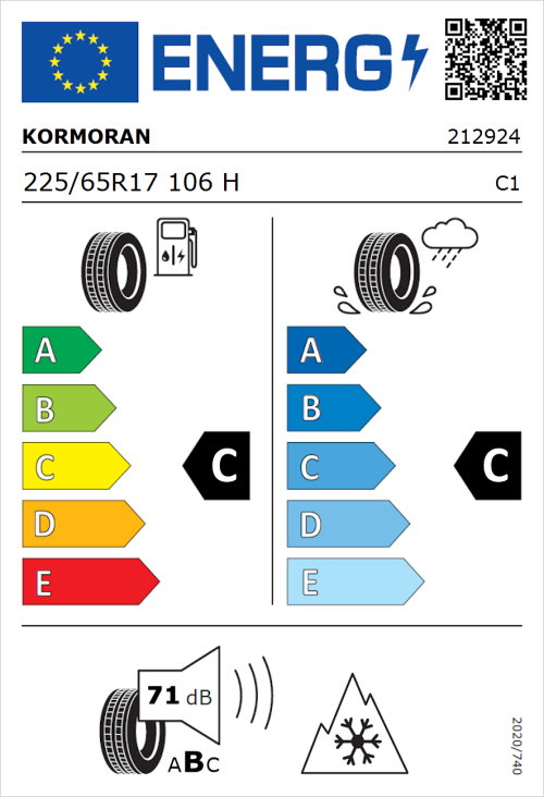 Tyre Label for Kormoran SUV Summer 225/65R17 106H