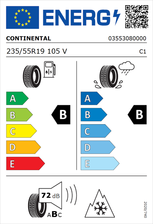 Tyre Label for Continental AllSeasonContact 235/55R19 105V