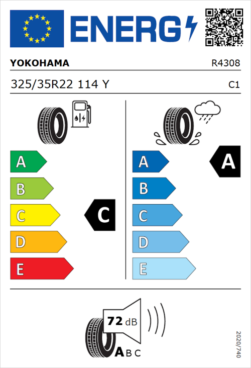 Tyre Label for Yokohama Advan Sport 325/35R22 114Y