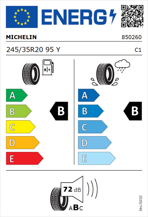 Tyre Label for Michelin Pilot Sport 4 245/35R20 95Y