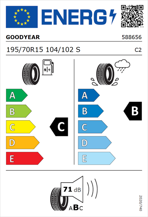Tyre Label for Goodyear EfficientGrip Cargo 2 195/70R15 104/102S
