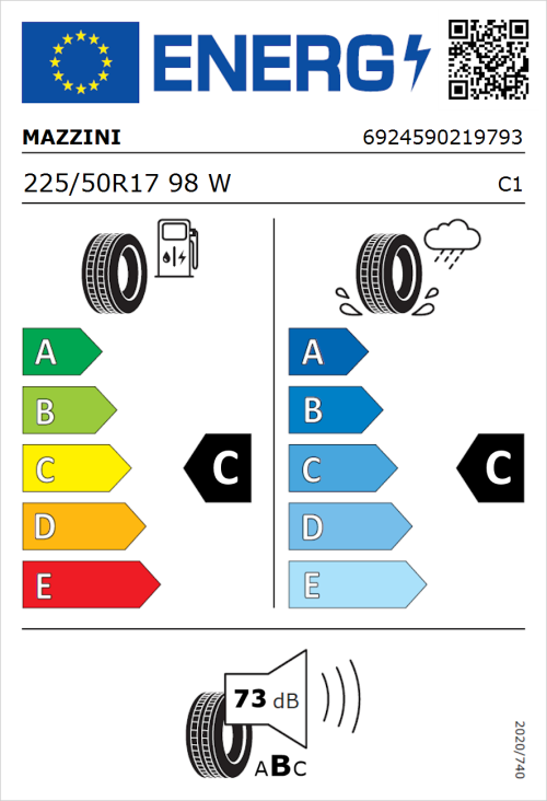 Tyre Label for Mazzini Falconer F1 Plus 225/50R17 98W