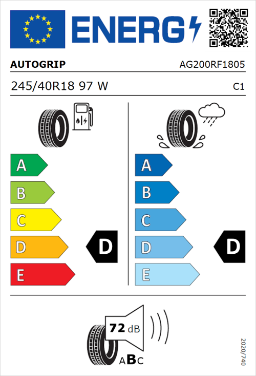 Tyre Label for Autogrip Grip 200 245/40R18 97W