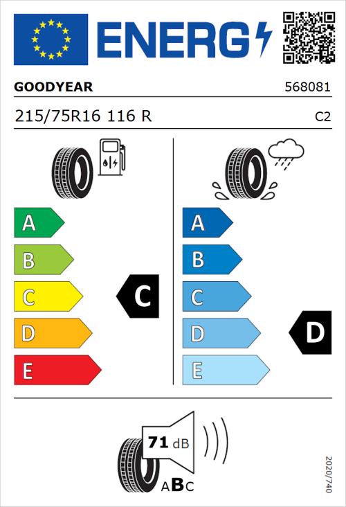 Tyre Label for Goodyear EfficientGrip Cargo 215/75R16 116R