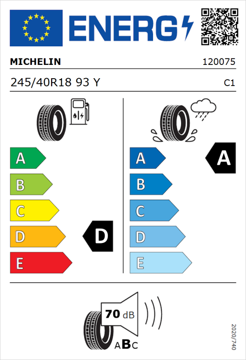 Tyre Label for Michelin Pilot Sport 4 245/40R18 93Y